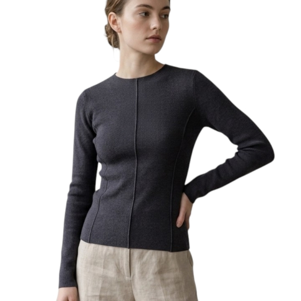 Studio Doe Fine Knit Sweater Grey Lightweight Soft Women Small Fitted